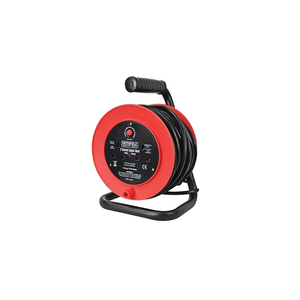 Faithfull Power Plus Open Drum Cable Reel 240V 13A 2-Socket 15m