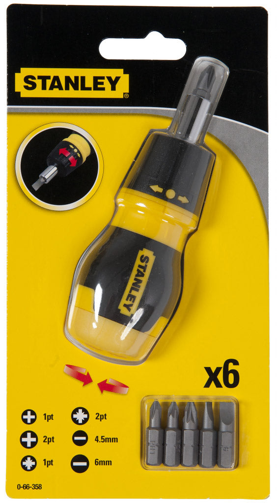 Stanley Stubby Multibit Ratcheting Screwdriver (6 Bits) 0-66-358