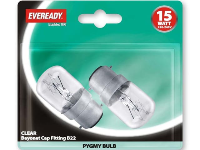 Eveready Clear Pygmy 15W Bayonet Cap x 2 Blistered S1054