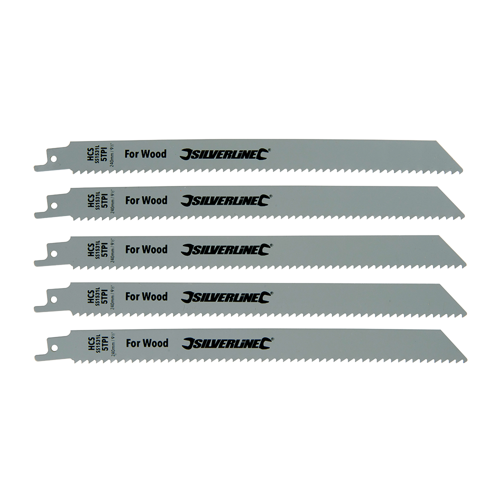 Silverline Recip Saw Blades Wood 5 Pack 240mm 5tpi HCS