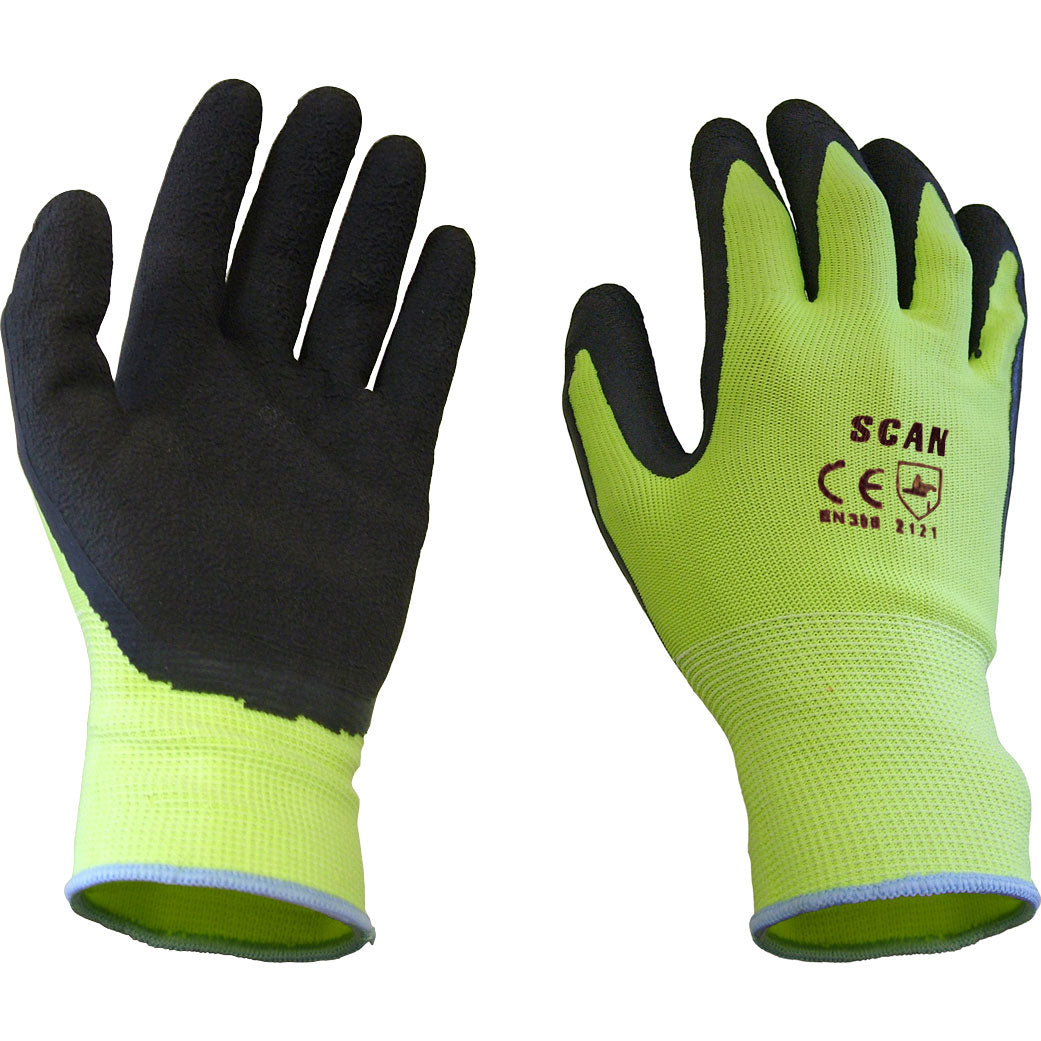 Scan Hi-Vis Yellow Foam Latex Coated Gloves M (Size 8)