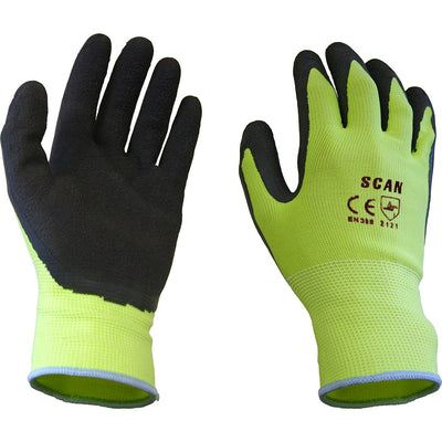 Scan Hi-Vis Yellow Foam Latex Coated Gloves M (Size 8)