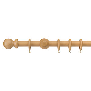 Universal Natural Wood Curtain Pole Kit Finials 28mm 2.4m