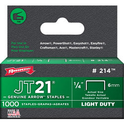 Arrow JT21/T27 Staples 6mm 1/4in Pack 1000
