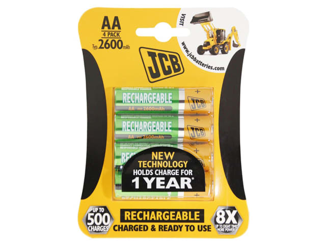 JCB Rechargeable Battery AA 2600mAh Pack 4