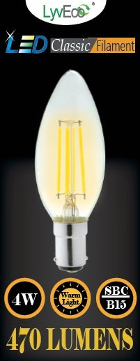 Lyveco SBC LED Candle Clear 4 Filament 470 Lumens 2700K 4W