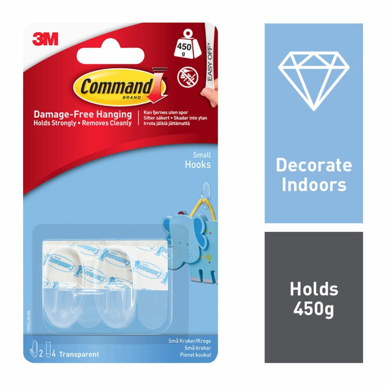 Command Small Clear Hooks 2 Hooks 4 Strips