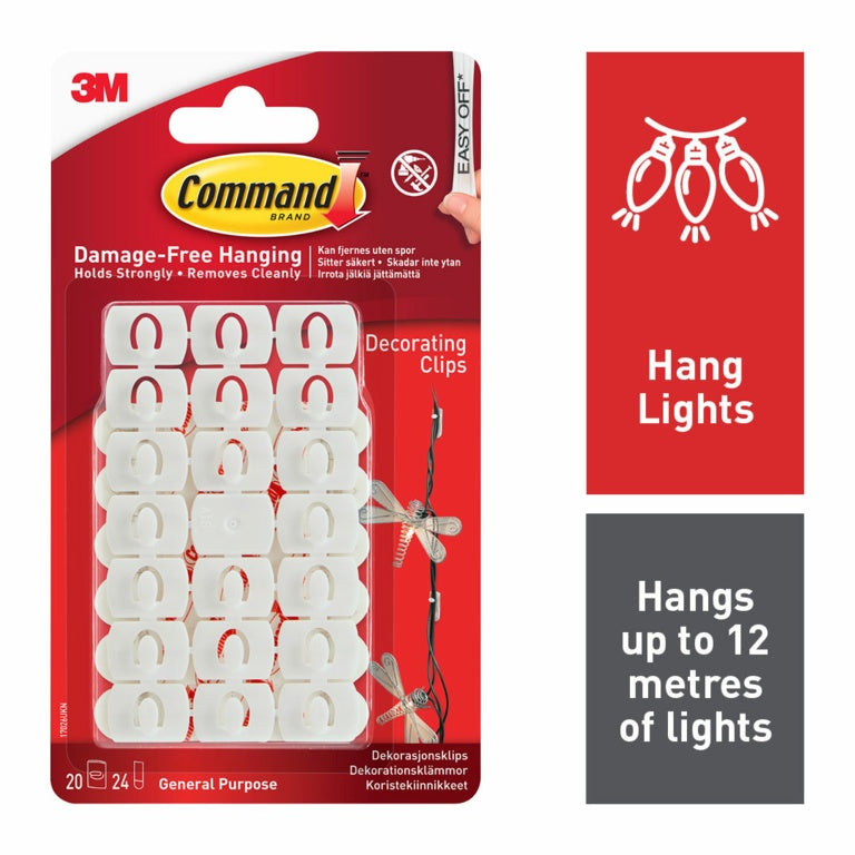 Command Decorating Clips White 17026 20 Clips 24 Strips