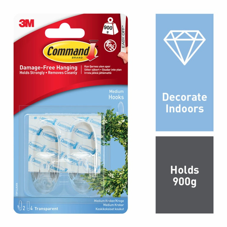 Command Medium Clear Hooks 17091CLR 2 Hooks 4 Strips