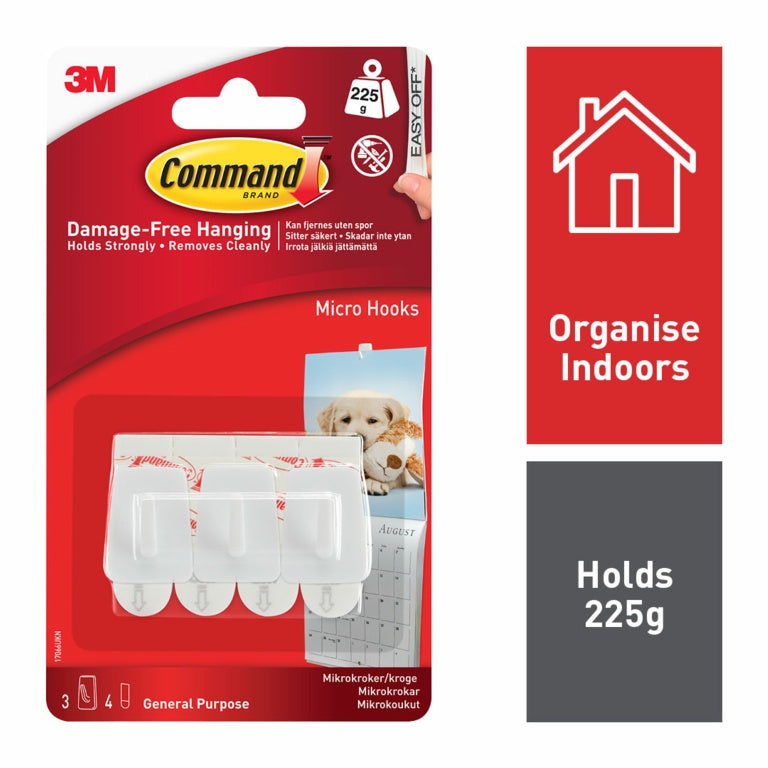 Command Micro Hooks 17066 White 3 Hooks 4 Strips