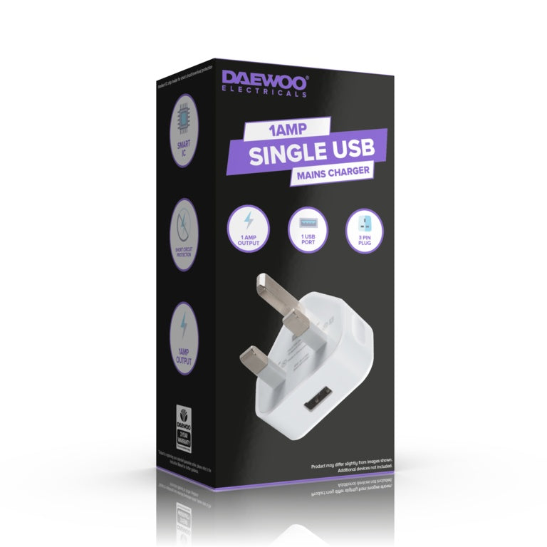 Daewoo Single USB Mains Charger 1A