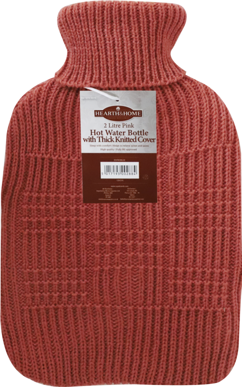 Hearth & Home Hot Water Bottle Thick Knitted Cover 2L Pink