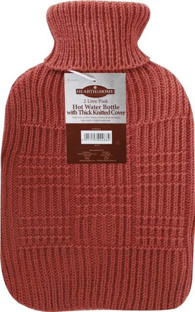 Hearth & Home Hot Water Bottle Thick Knitted Cover 2L Pink