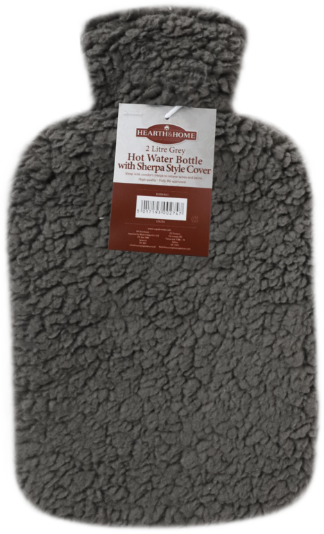 Hearth & Home Hot Water Bottle Sherpa Style Cover 2L Grey