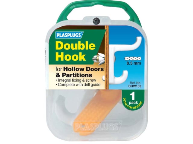 Plasplugs Hollow Door Hook Double White DHW133