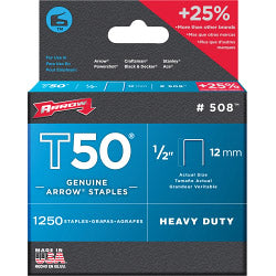 Arrow T-50 Staples 12mm 1/2in Box 1250 A50824