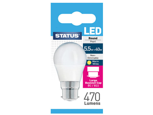 Round LED 5W Pearl Bayonet Cap Warm White Boxed