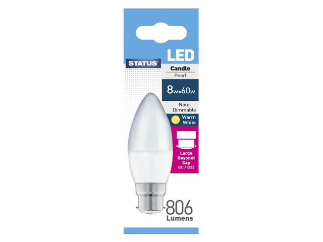 Status International Candle LED 8W 806 Lumens Bayonet Cap Warm White