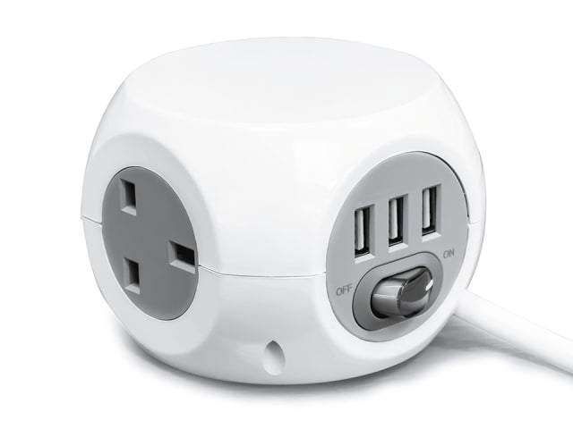 Status International Cube Extension Socket 3 Way + 3 USB 1.4m White