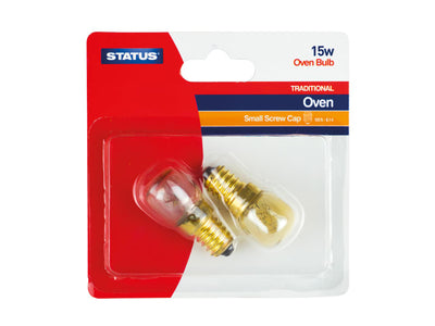 Status Oven Bulb 15W Small Edison Screw 300°C Clear x 2