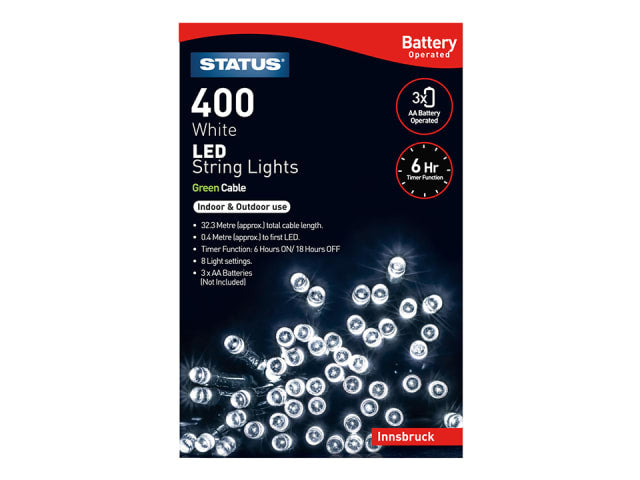 Status International Innsbruck String Lights 400 LED Battery Operated + Timer White