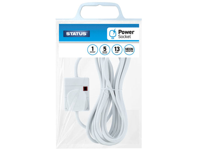 Extension Lead + Neon 1 Way 5m White 1WS5MCP10