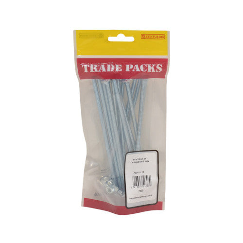 Centurion Carriage Bolts & Nuts M6 x 150mm ZP Pack 14
