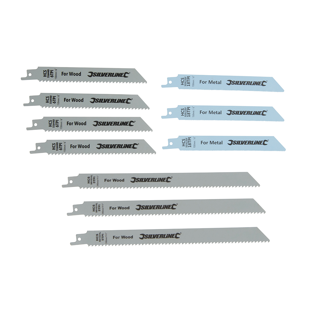 Silverline Reciprocating Saw Blades Wood & Metal 10pc HCS