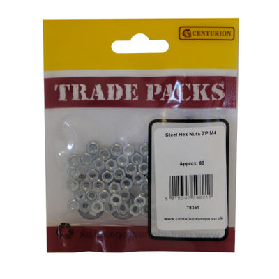 Centurion Steel Hex Nuts ZP M4 80 Pack 78351