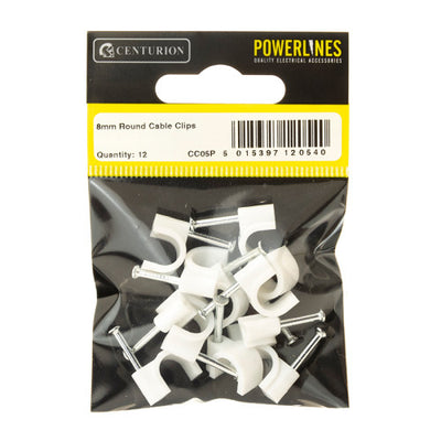 Centurion 8mm White Round Cable Clips Pack of 14 CC05P