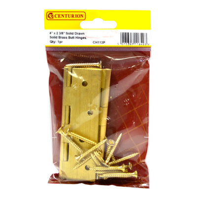 Centurion 102mm x 61mm Solid Drawn Brass Butt Hinges Pair CH113P