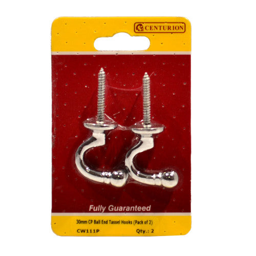 Centurion 30mm Chrome Ball End Tassel Hooks Pack 2 CW111P