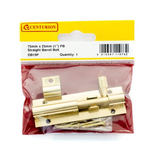 Centurion Barrel Bolt Polished Brass 75x25mm DB19P