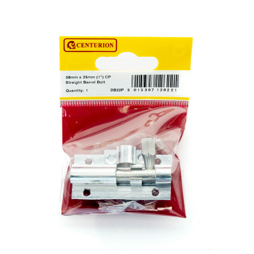 Straight Solid Brass Barrel Bolts, Polished Chrome, pkg, 25mm x 38mm Code: DB22P