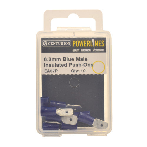 Centurion Male Insulated Push-ons 6.3mm Blue Pack 10 EA57P