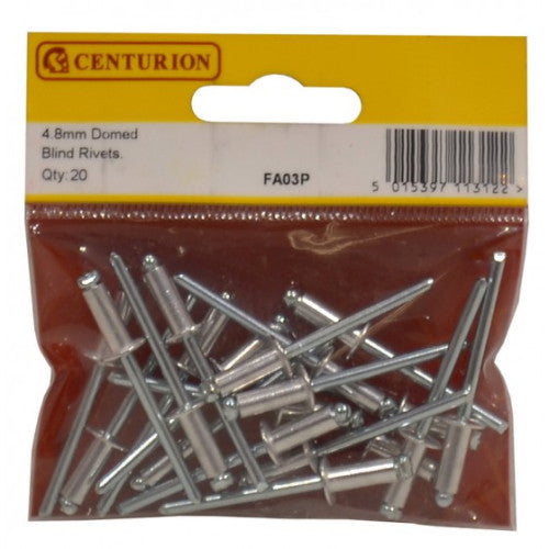 Centurion FA03P 4.8mm x 12.6mm Domed Blind Rivets Pack 20