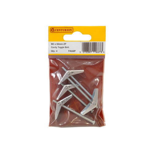 Centurion M3 x 50mm ZP Cavity Toggle Bolt Pack of 4 FA04P
