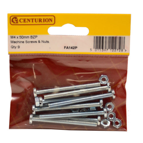 Centurion M4 x 50mm ZP Machine Screws & Nuts Pack 9 FA142P