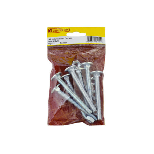 Centurion M6 x 40mm ZP Small Carriage Bolts & Nuts Pack 13 FA365P