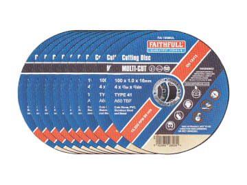 Faithfull Multi-Purpose Cutting Disc 100 x 1.0 x 16mm Pack 10