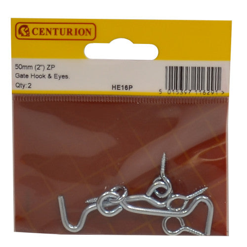 Centurion Gate Hook & Eyes 50mm ZP Pack of 2 HE16P