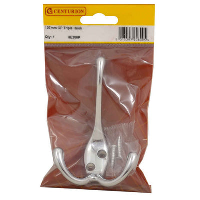 Centurion 107mm Die Cast Tri Hook Chrome Plated HE200P