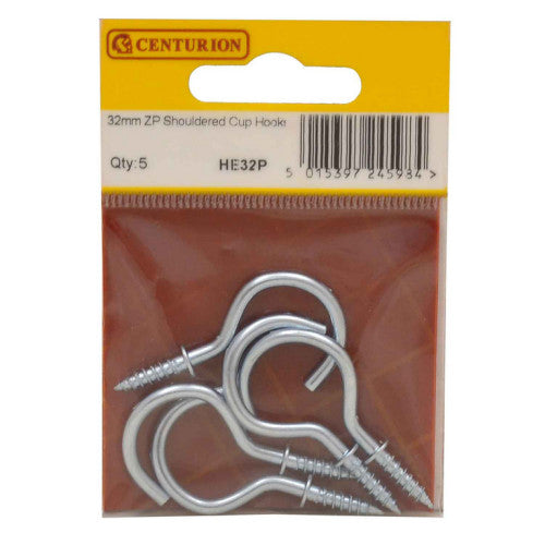 Centurion 32mm Zinc Shouldered Cup Hooks Pack 5 HE32P