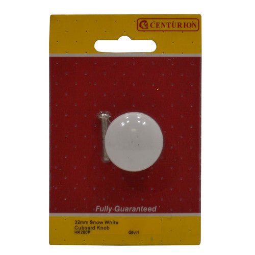 Centurion 32mm Snow White Porcelain Cupboard Knob HK200P