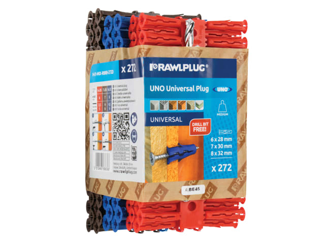 Rawlplug Mixed UNO Universal Plugs Pack 272 + Drill Bit