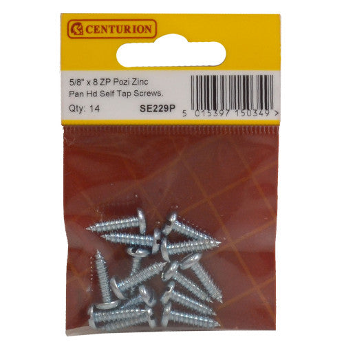 Centurion 5/8" x 8 Zinc Pan Head Self Tapping Screws 14 Pack SE229P