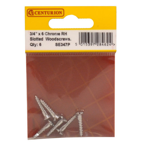 Centurion 3/4" x 6 Slotted Raised Head Woodscrew CP Pack 6 SE347P
