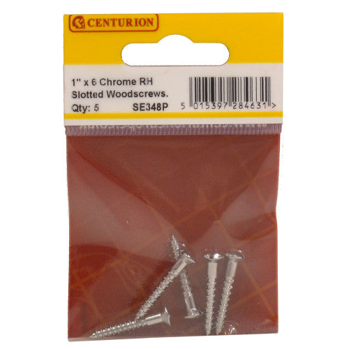Centurion 1" x 6 Slotted Raised Head Woodscrew Chrome Pack 5 SE348P