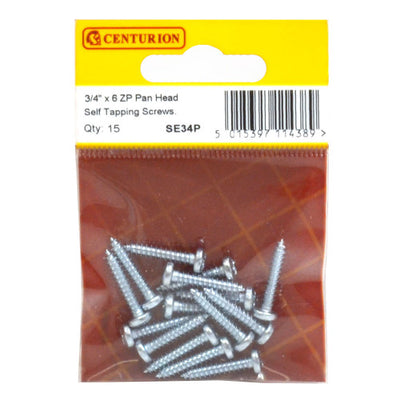 Centurion 3/4" x 6 ZP Pan Head Self Tapping Screws Pack 15 SE34P