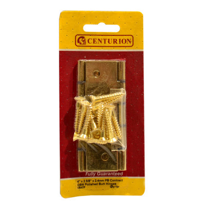 Centurion 4" x 2 5/8" x 2.4mm Polished Brass Contract Butt Hinges VB47P